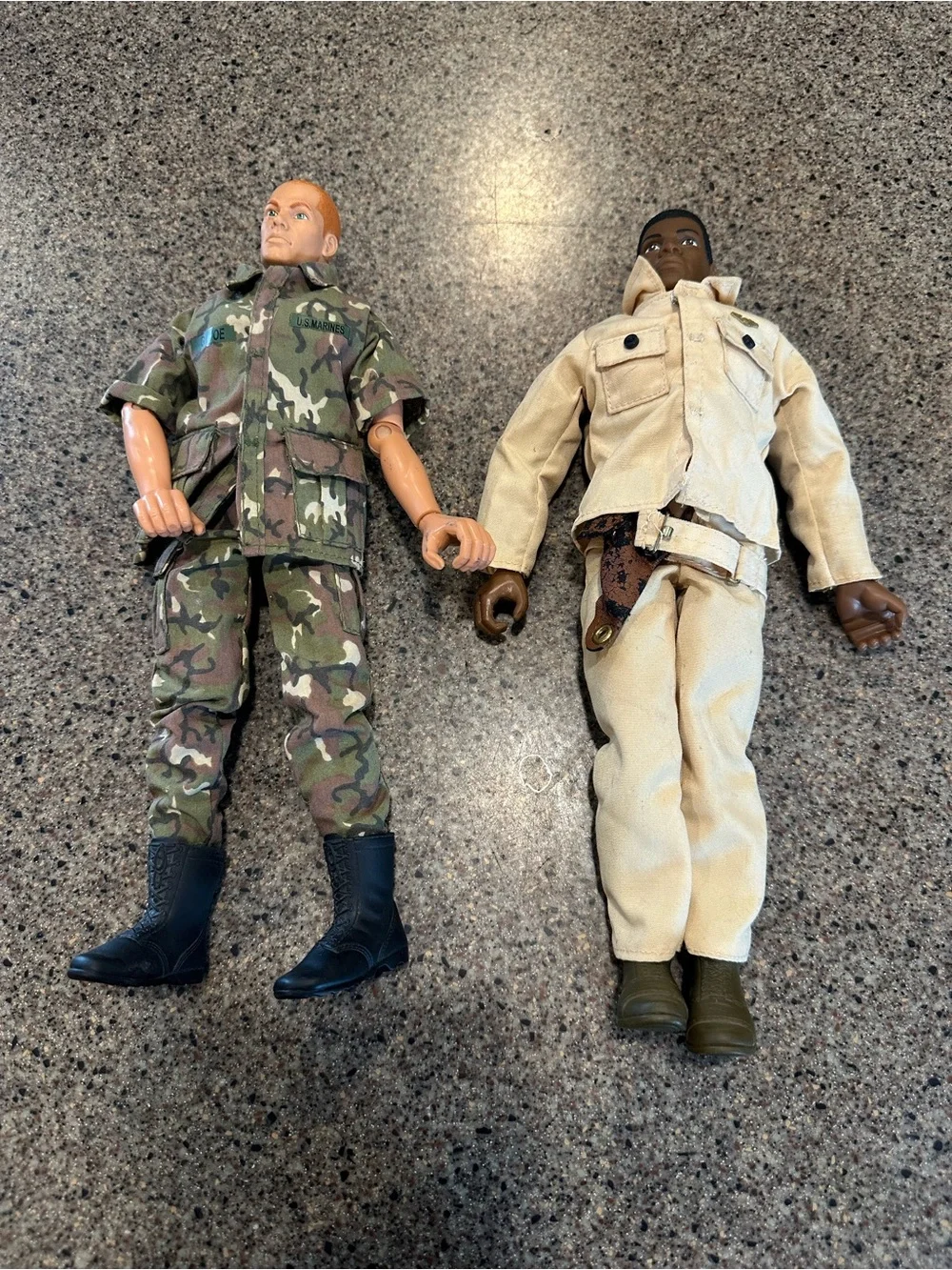 2 Vintage Action Figures with Military Uniforms - Camouflage & Khaki